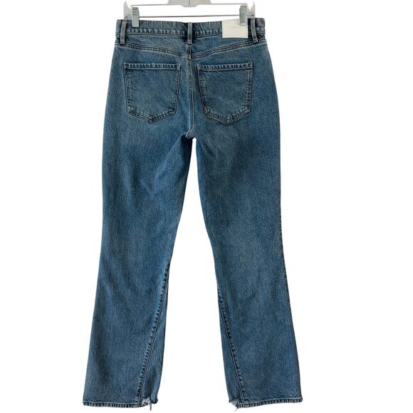 Express Medium Wash Rigid Denim Mid Rise Baggy Bootcut Jeans Womens 8 - Picture 2 of 14